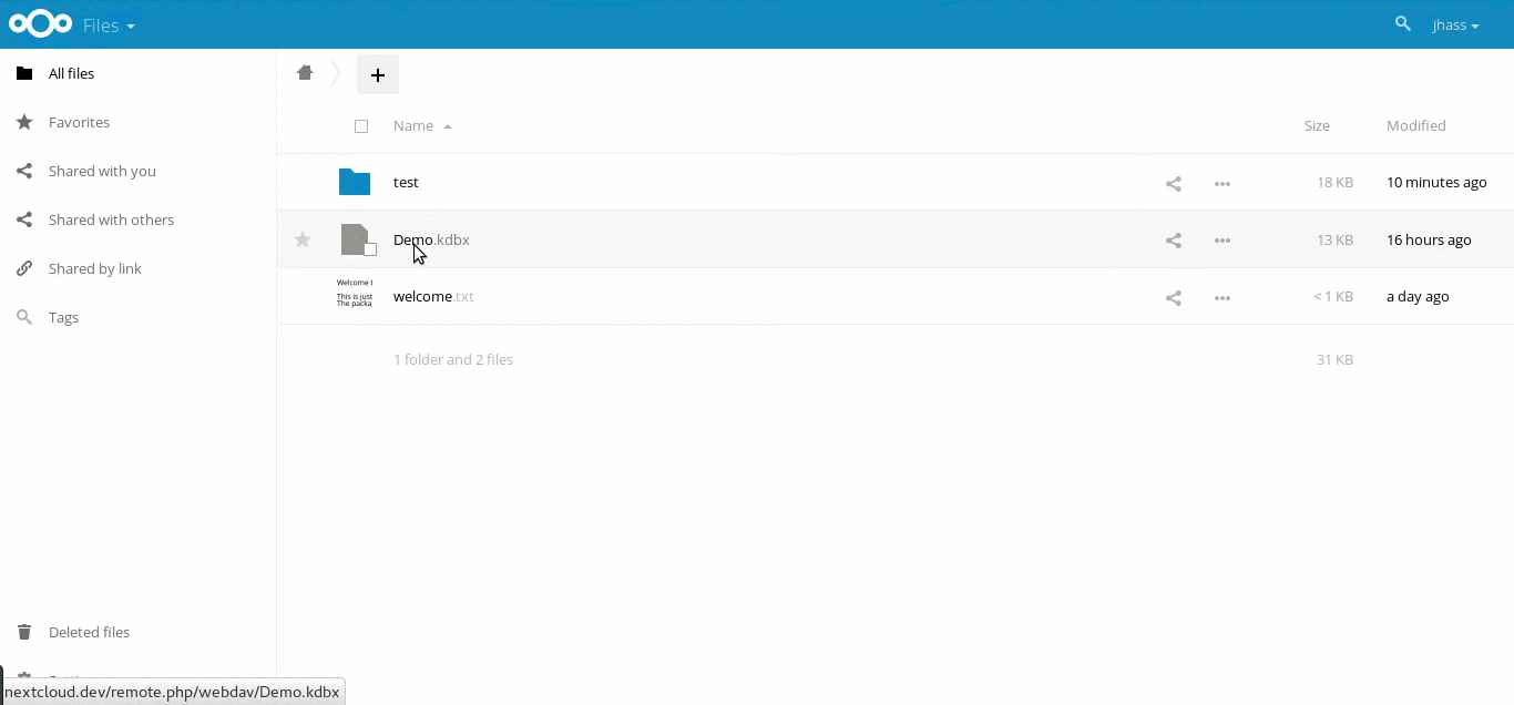 com(或下方链接)下载压缩包 解压到nextcloud/apps目录:tar xvf kee